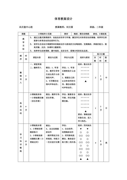 初中体育体能训练教案